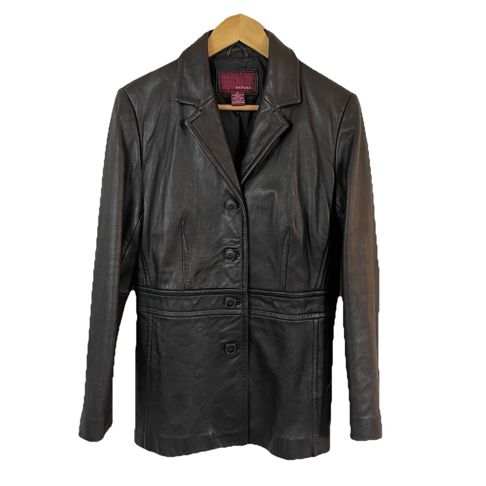 Merona Leather Jacket Womens Medium M Button Front